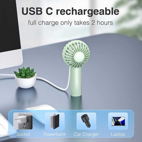 Вентилятор DC03, бежевый, с аккумулятором, ручной, настольный, USB тип-C Превью 4