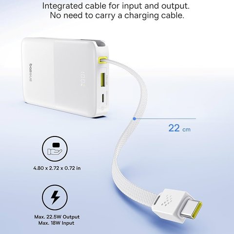 Power bank Baseus Bipow2 Pro, 10000 мАг, 22,5 Вт, білий, Power Delivery (PD), #E0027601 Прев'ю 1