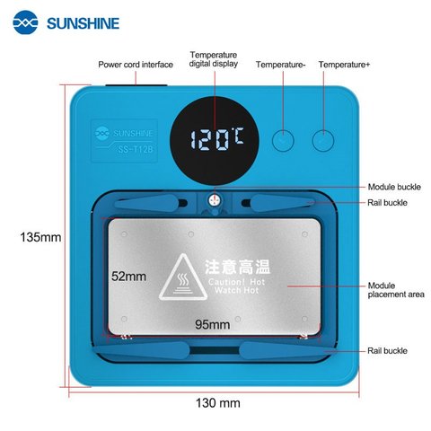 Preheating Platform Sunshine SS-T12B + 11 Module  compatible with Apple iPhone 11, iPhone 11 Pro, iPhone 11 Pro Max, iPhone 12, iPhone 12 mini, iPhone 12 Pro, iPhone 12 Pro Max, iPhone 13, iPhone 13 mini, iPhone 13 Pro, iPhone 13 Pro Max, iPhone 14, iPhone 14 Plus, iPhone 14 Pro, iPhone 14 Pro Max, iPhone 15, iPhone 15 Plus, iPhone 15 Pro, iPhone 15 Pro Max, iPhone 16, iPhone 16 Plus, iPhone 16 Pro, iPhone 16 Pro Max, iPhone X, iPhone XS, iPhone XS Max, (to repair the fingerprint scanner (Touch ID), to repair Face ID, for PCB board delamination, for motherboards repairing, for cleaning  CPU) Preview 2