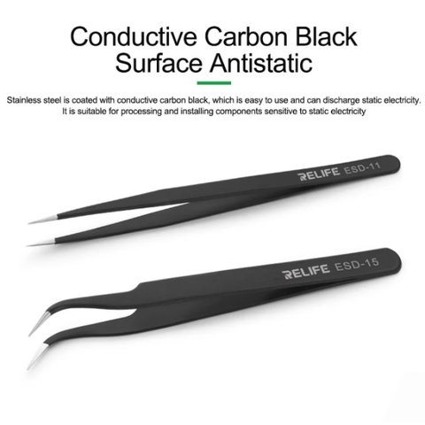 Pinzas para smd RELIFE ESD-11, recta, antiestática, 140 mm, negro Vista previa  2