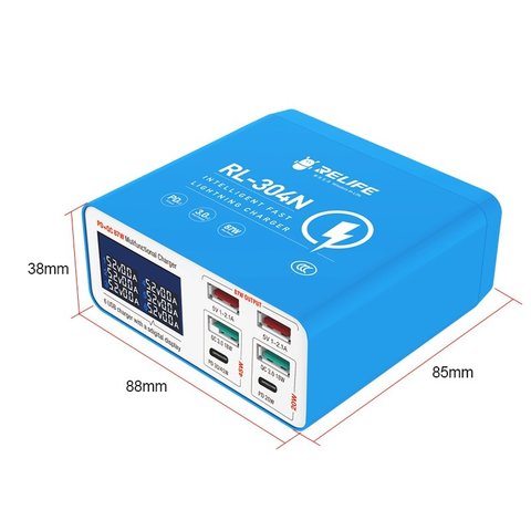 Adaptador de red RELIFE RL-304N, 87 W, Quick Charge, Power Delivery (PD), 6 puertos Vista previa  7