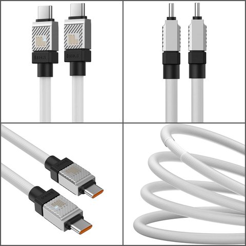 USB кабель Baseus Coolplay Series, 2xUSB тип-C, 100 см, 100 Вт, білий, силіконовий, #CAKW000202 Прев'ю 1